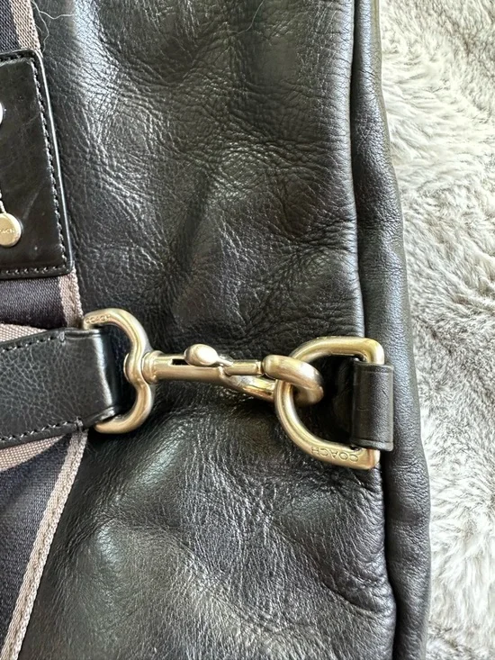 Coach F70558 Black Heritage Web Foldover Leather Messenger Bag - Picture 7 of 10